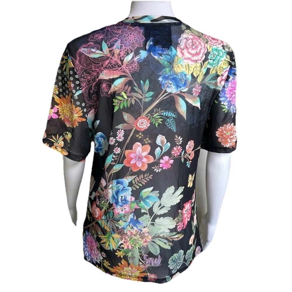 Johnny Was Workshop XL Floral Mesh Top Sheer Boho Layering Tee Butterfly - Picture 2 of 10